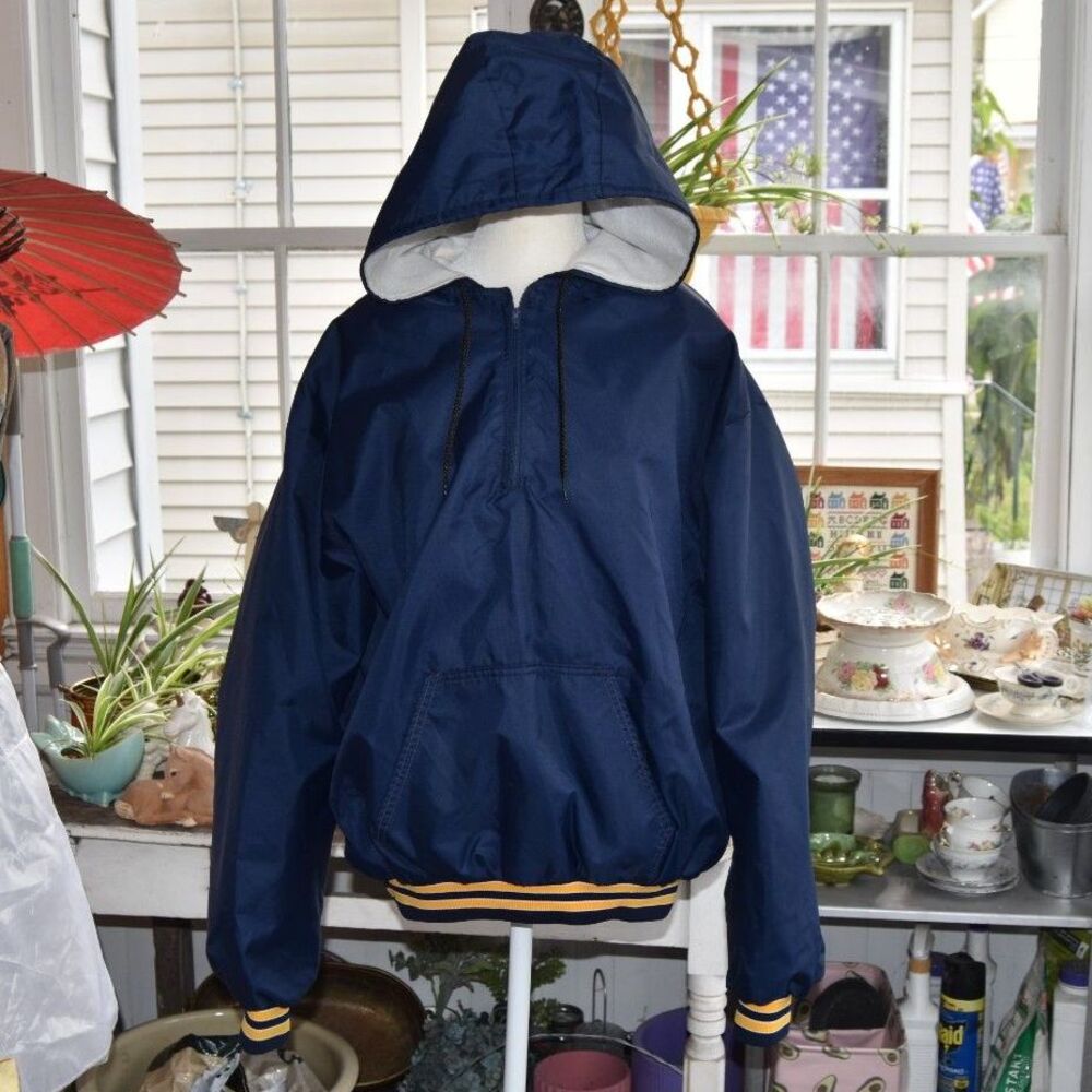 Vintage 80s 90s DeLong West Genesee Wildcats Hooded Nylon Jacket XL USA